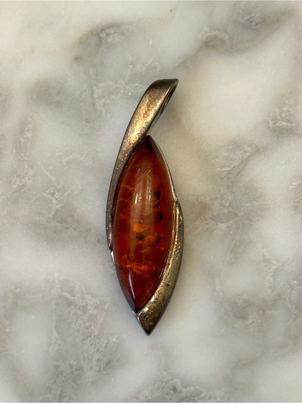 Amber Marquise Pendant in Silver Setting